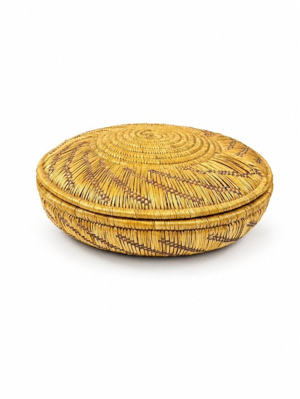 Coil Basket Thick Hand Woven Natural Fibers Dye Colors Lidded Tribal Native Stor